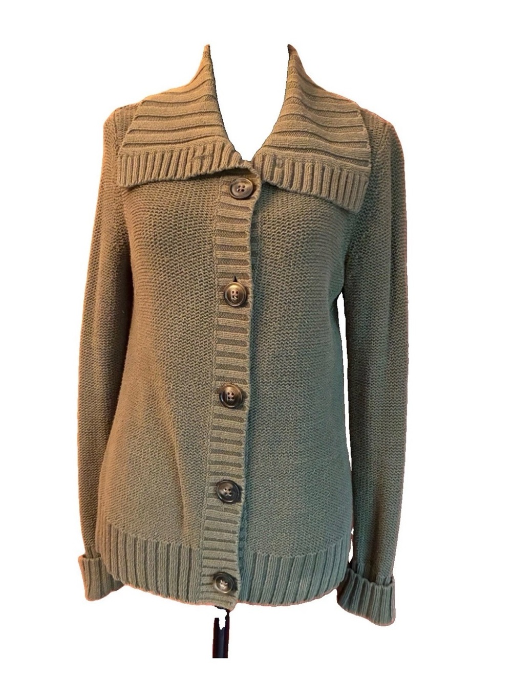 Old Navy Women’s Ribber Shawl Collared Sage Green Button Cardigan, Size M